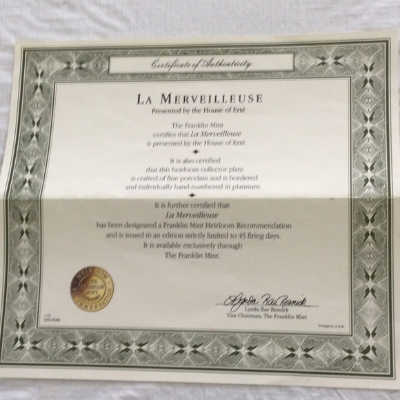 House of Ert’e Fine Porcelain The Franklin Mint La Merveilleuse  Art Plate - Picture 6 of 6